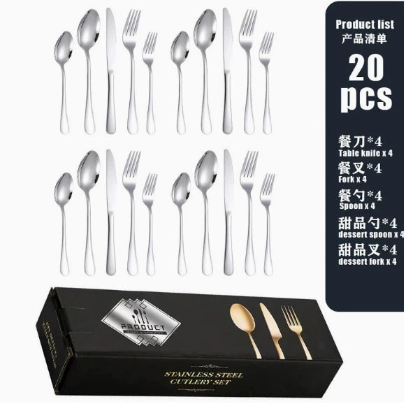 20 Pcs Gold Silverware Set