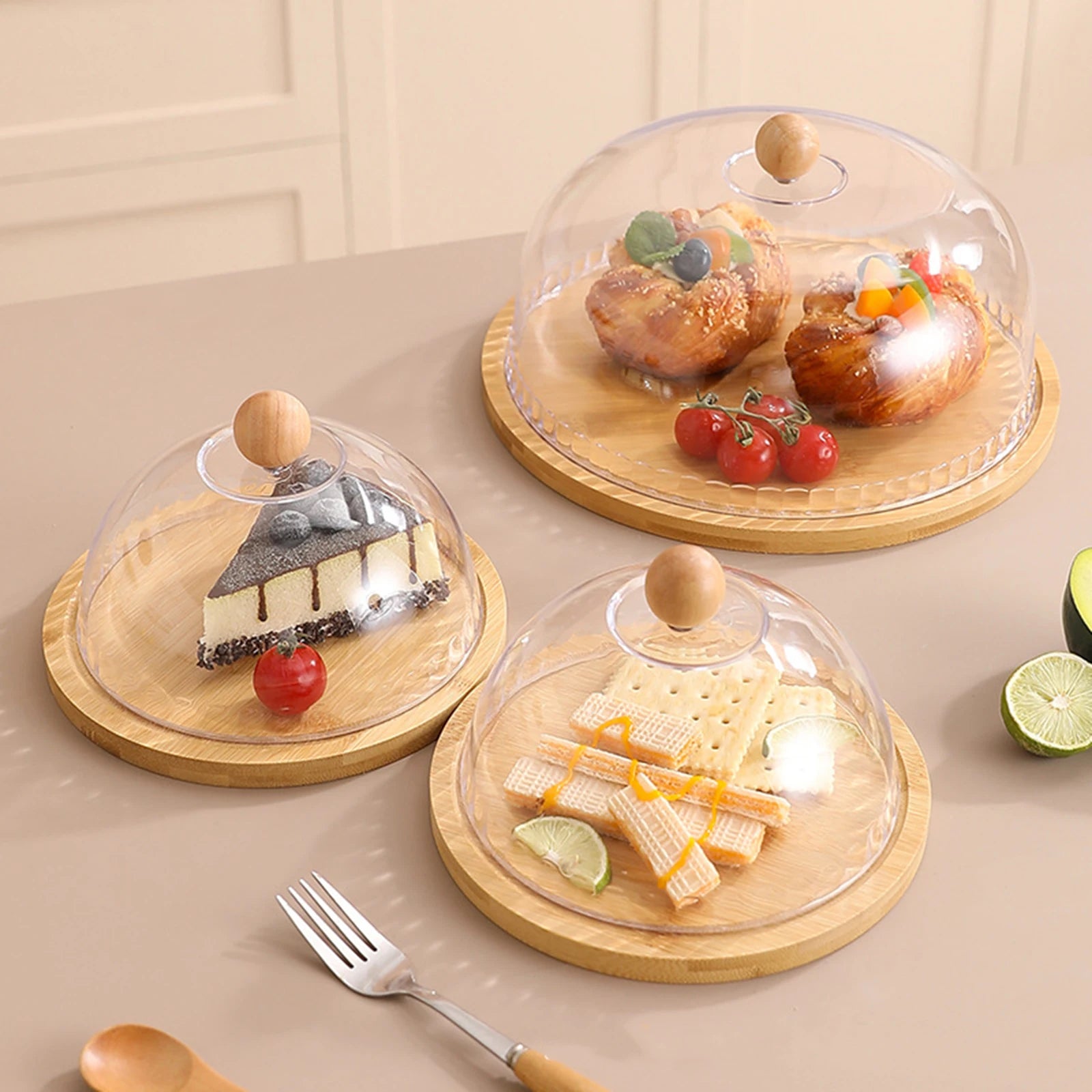 Cake Stand with Dustproof Dome Lid Bread Cheese Holiday Treat Multiuse Covered Platter Dessert Display Plate Cake Holder Tray