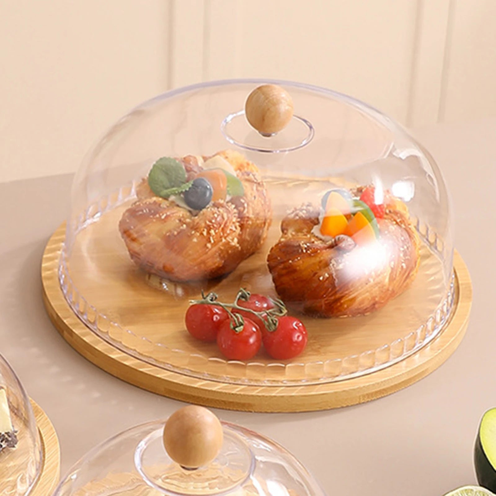 Cake Stand with Dustproof Dome Lid Bread Cheese Holiday Treat Multiuse Covered Platter Dessert Display Plate Cake Holder Tray