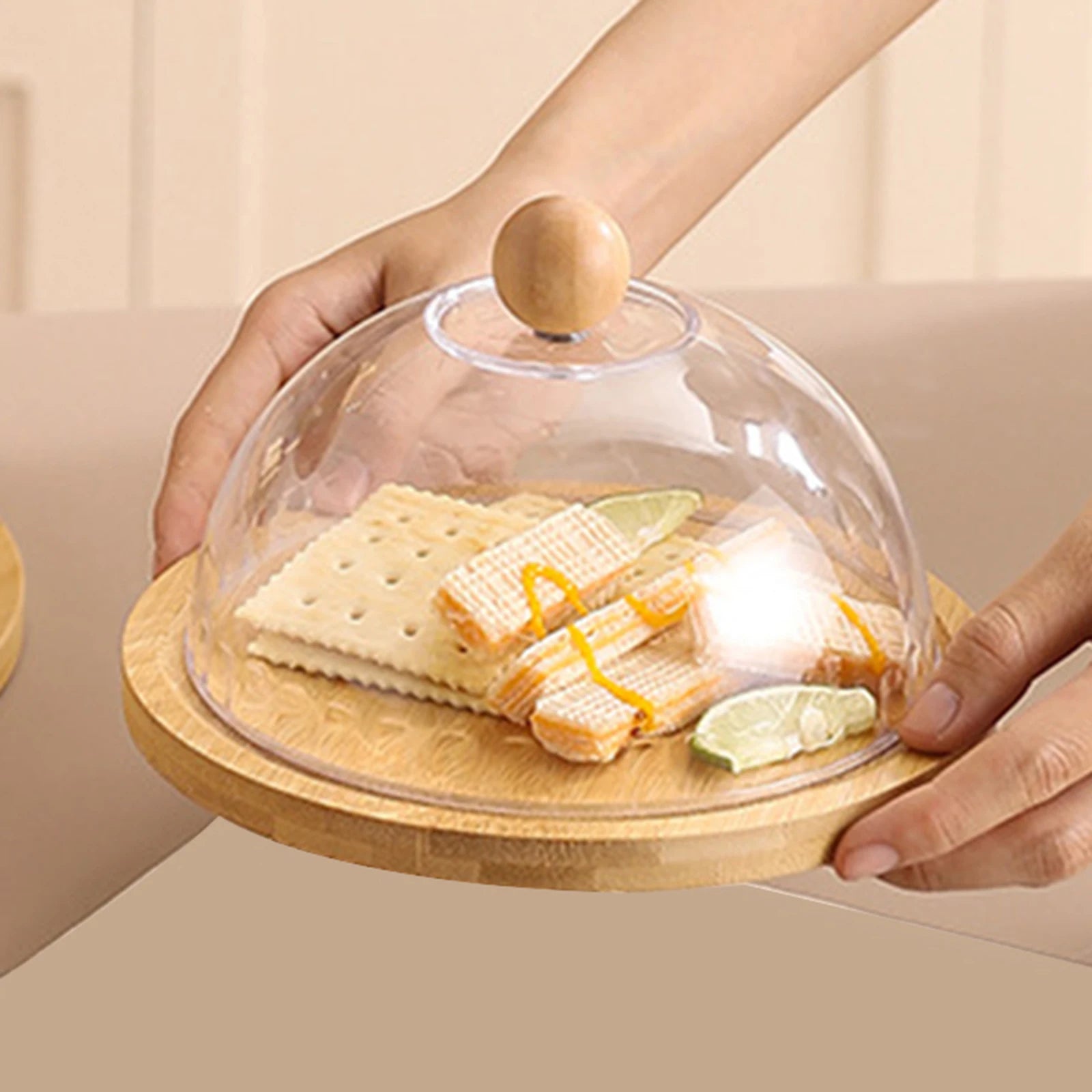 Cake Stand with Dustproof Dome Lid Bread Cheese Holiday Treat Multiuse Covered Platter Dessert Display Plate Cake Holder Tray