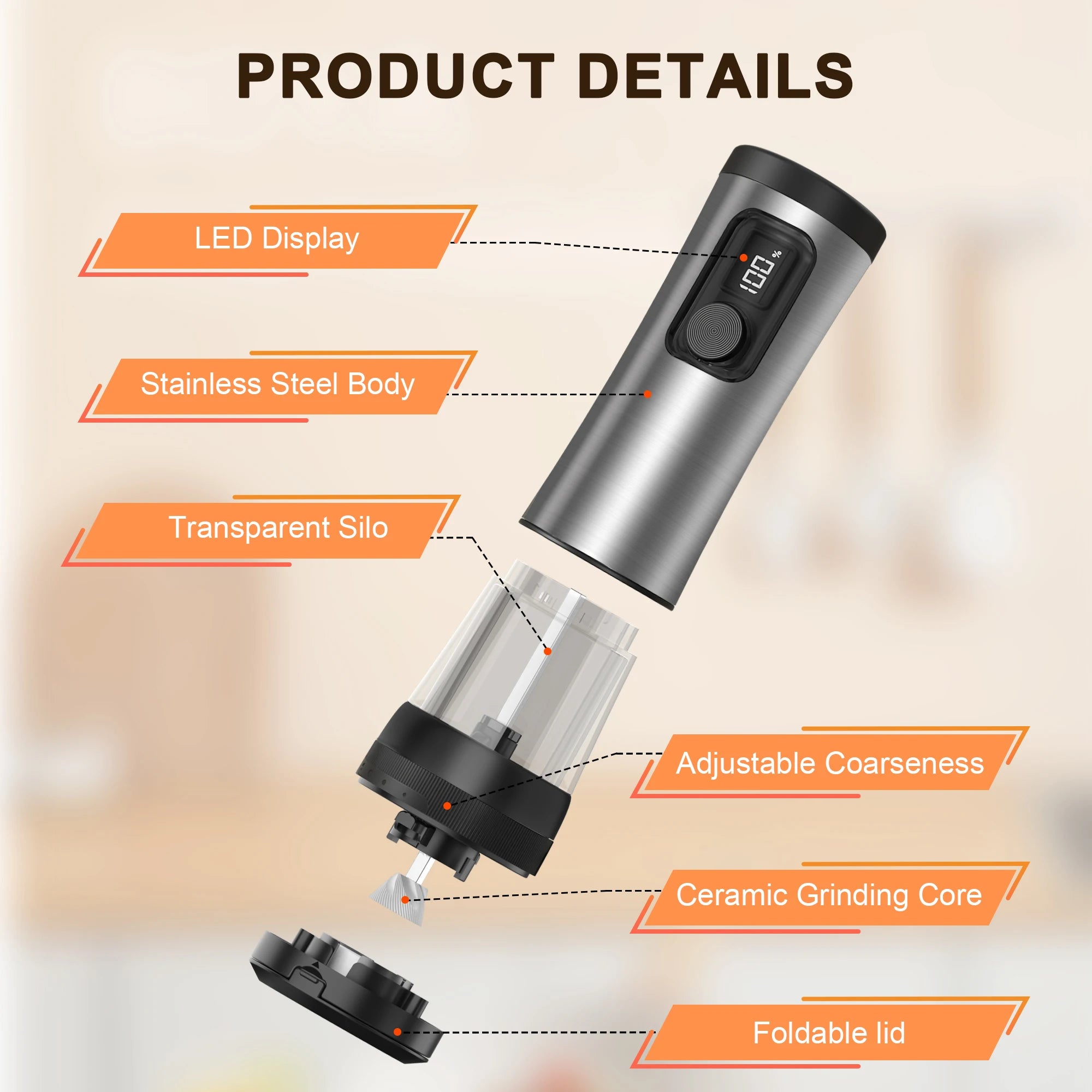 Electric Salt and Pepper Grinder Set  Rechargeable Auto Pepper Mill Shakers with 5 Level Adjustable Coarseness +2 Speed Setting