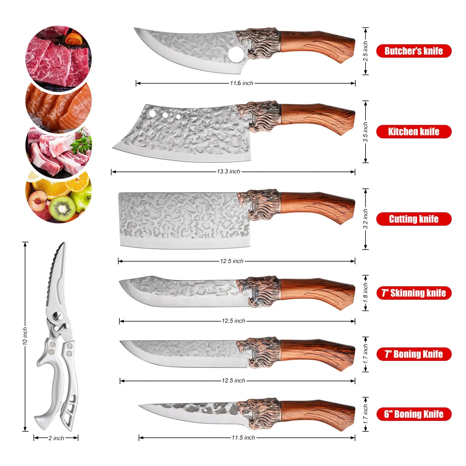 High Quality Stainless Steel Luxury Kitchen Knife Seven-Piece Chinese Kitchen Knife Butcher Set