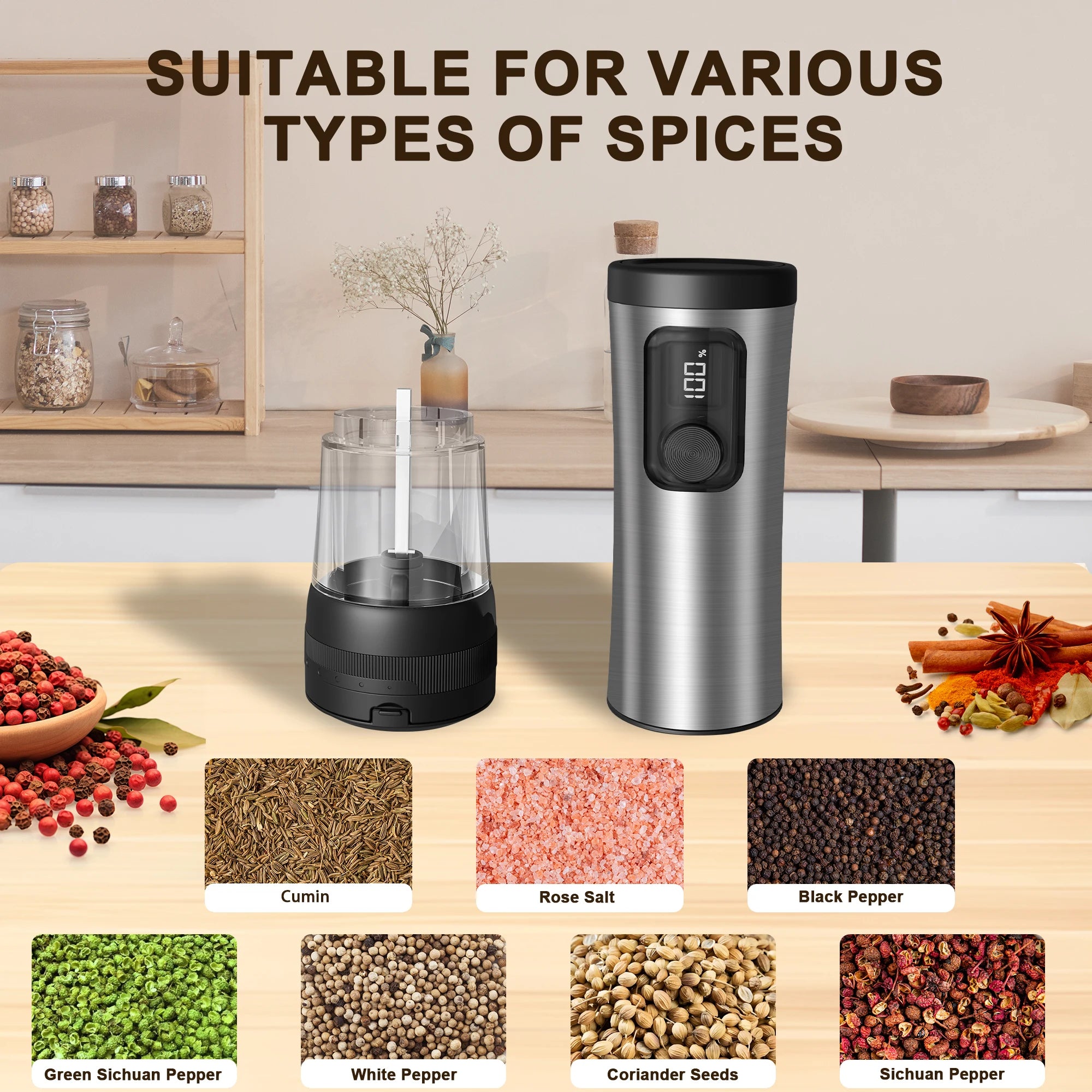 Electric Salt and Pepper Grinder Set  Rechargeable Auto Pepper Mill Shakers with 5 Level Adjustable Coarseness +2 Speed Setting