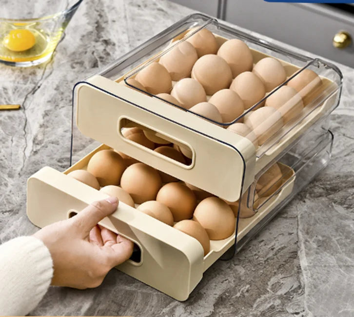 Kitchen Egg Storage Box Double Layered Drawer Style Egg Storage Rack Egg Dispenser Fridge Organizer Rack Organize