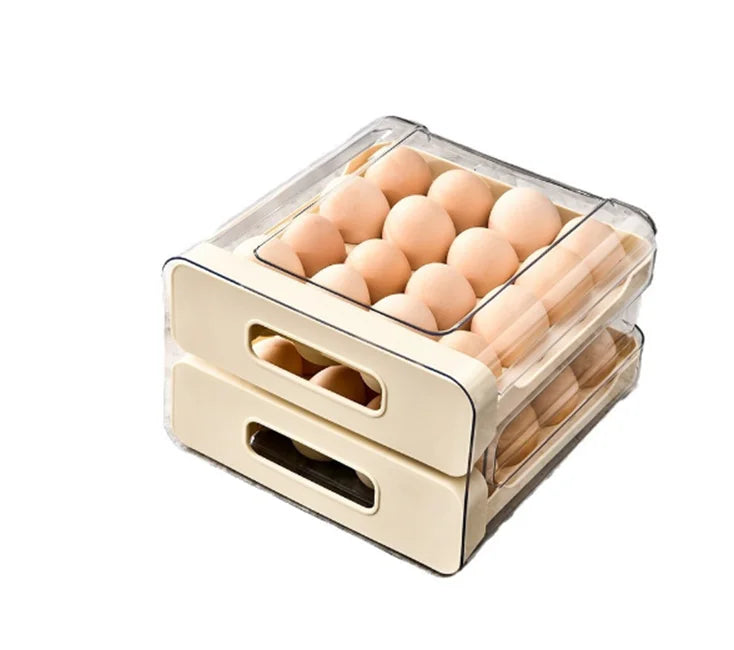 Kitchen Egg Storage Box Double Layered Drawer Style Egg Storage Rack Egg Dispenser Fridge Organizer Rack Organize