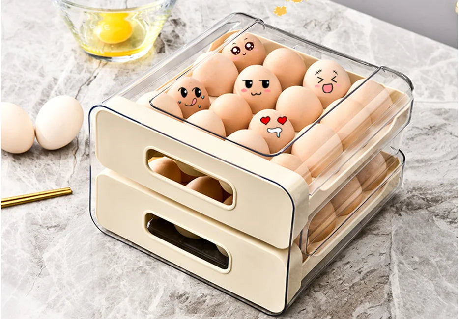 Kitchen Egg Storage Box Double Layered Drawer Style Egg Storage Rack Egg Dispenser Fridge Organizer Rack Organize