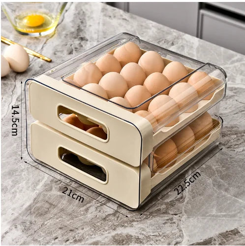 Kitchen Egg Storage Box Double Layered Drawer Style Egg Storage Rack Egg Dispenser Fridge Organizer Rack Organize