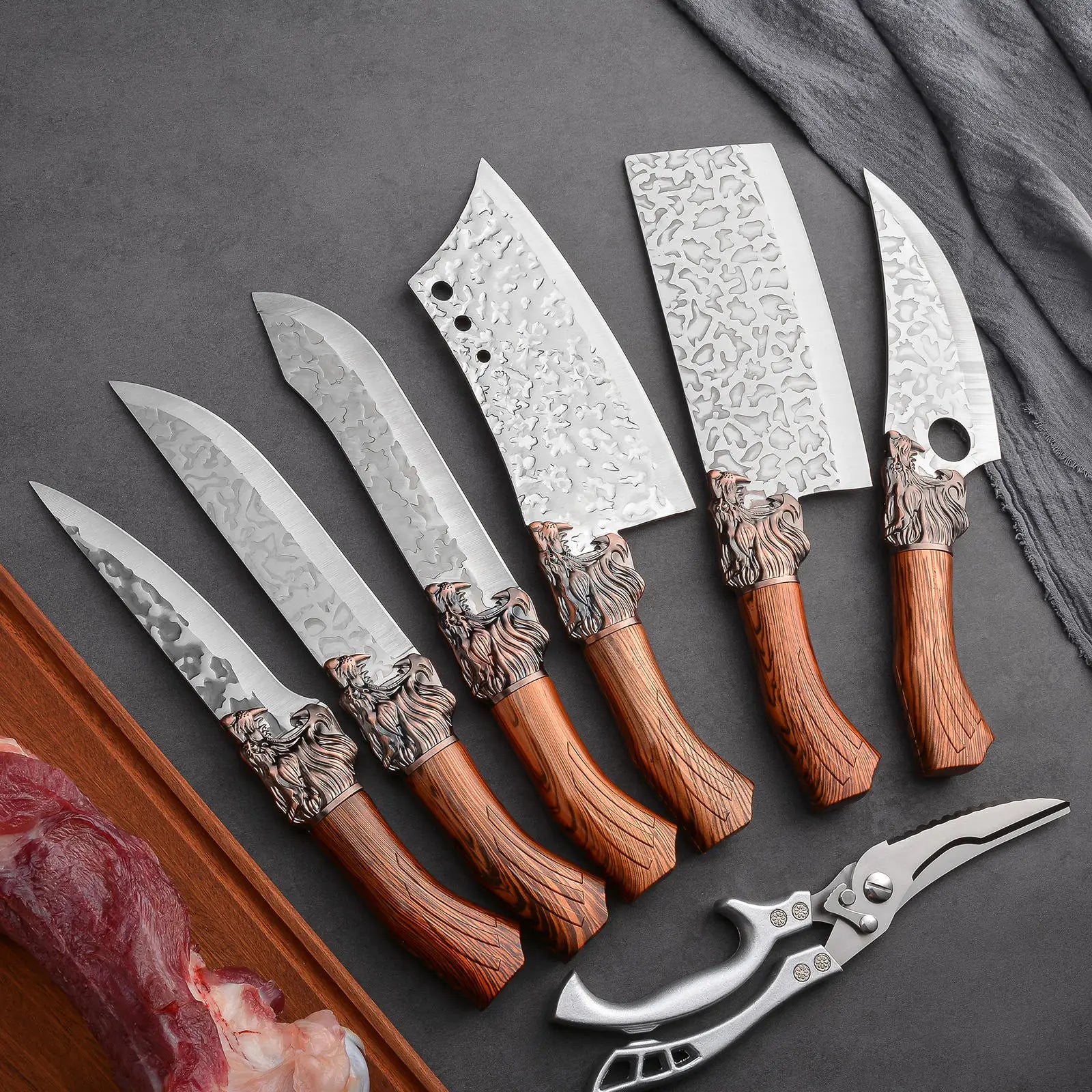 High Quality Stainless Steel Luxury Kitchen Knife Seven-Piece Chinese Kitchen Knife Butcher Set