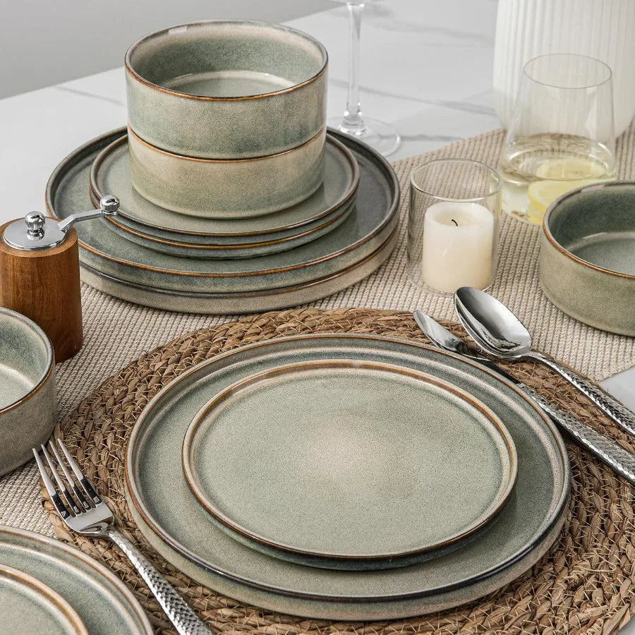 Handmade Reactive Glaze Stoneware Ceramic Dinnerware Set