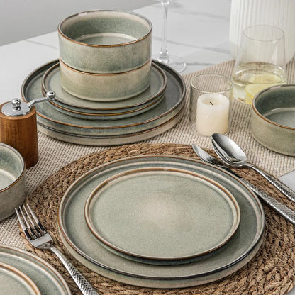 Handmade Reactive Glaze Stoneware Ceramic Dinnerware Set