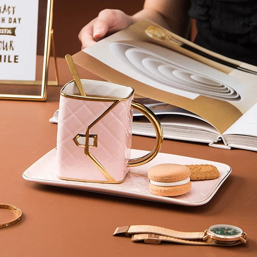 Luxury Ceramic Bag Shaped Coffee Mug with Saucer