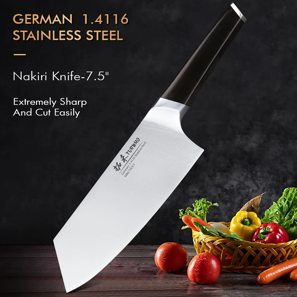 TURWHO 1-3 PCS Kitchen Knives Set German 1.4116 High Carbon Stainless Steel Japanese Nakiri Cleaver Slicing Utility Chef Knifes