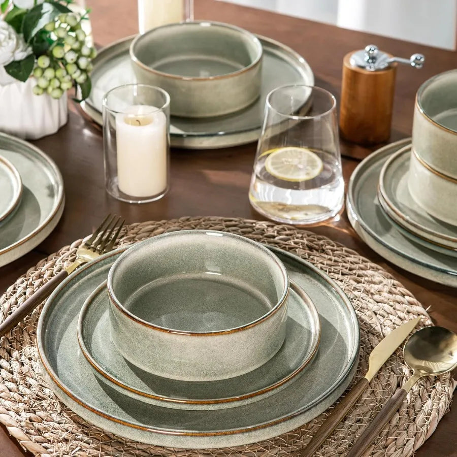 Handmade Reactive Glaze Stoneware Ceramic Dinnerware Set