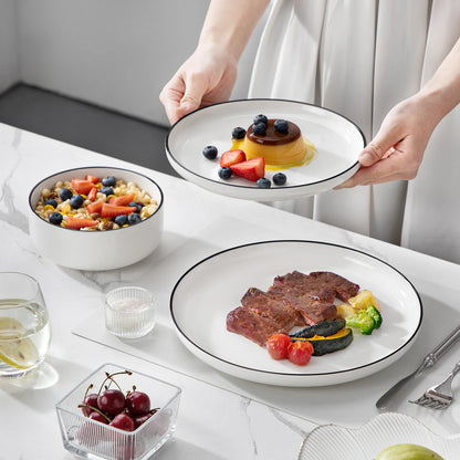 MALACASA Black Rim 12/24-Piece Porcelain Dinnerware Set