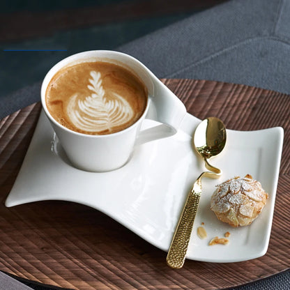 European Style Wavy White Porcelain Espresso Cup