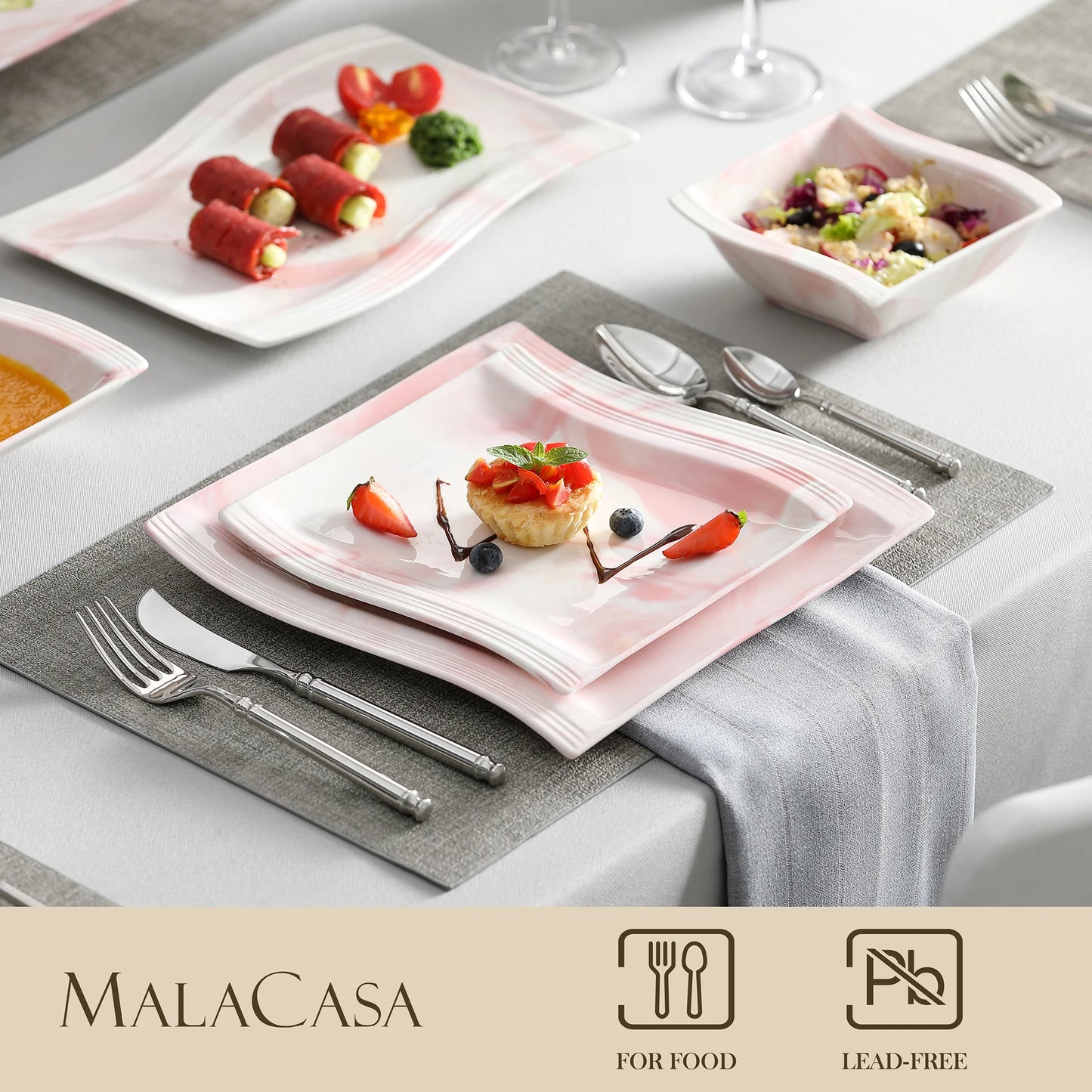 Flora Marble Blue 26 Piece Dinnerware Set