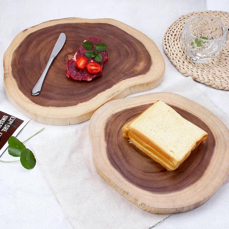 Wooden Chopping Board Natural Acacia Wood Whole Cut Serving Tray Unique Grain Food Safe Multi Use Steak Appetizer Kitchen Tools