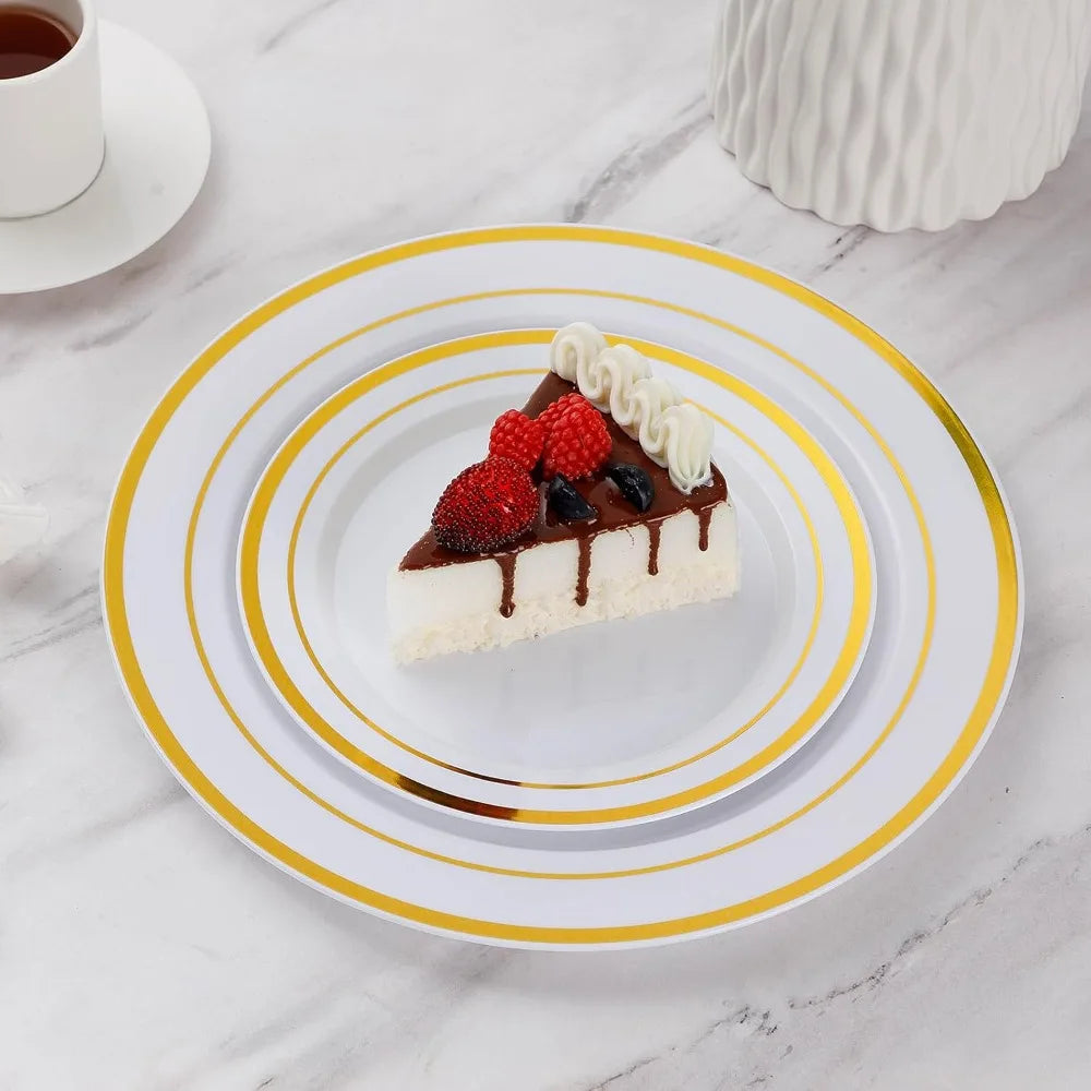 200PCS Heavy Duty Gold Disposable Plastic Plates