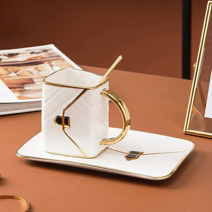 Luxury Ceramic Bag-Shaped Coffee Mug with Saucer