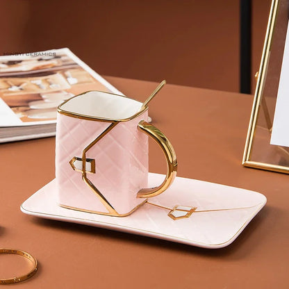 Luxury Ceramic Bag-Shaped Coffee Mug with Saucer