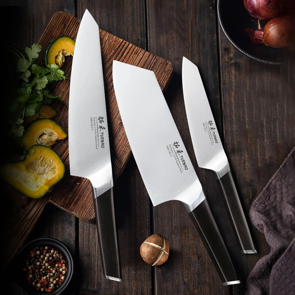 TURWHO 1-3 PCS Kitchen Knives Set German 1.4116 High Carbon Stainless Steel Japanese Nakiri Cleaver Slicing Utility Chef Knifes