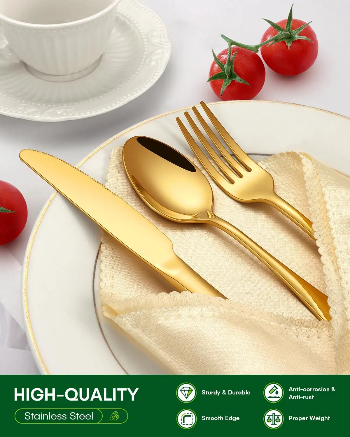 20 Pcs Gold Silverware Set