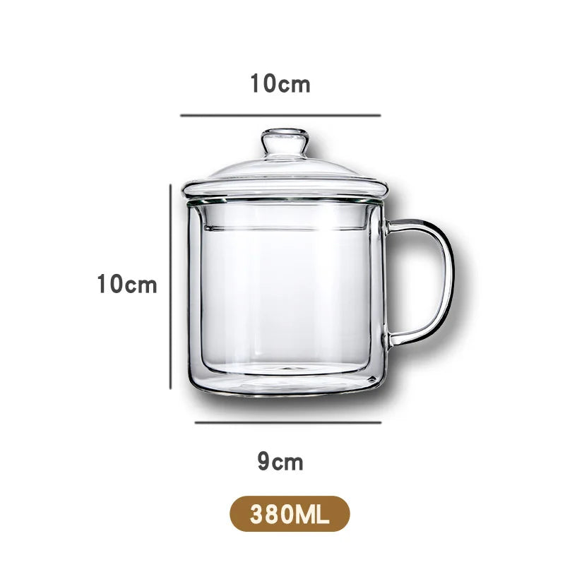 Retro Double Walled Glass Coffee Mug with Handle