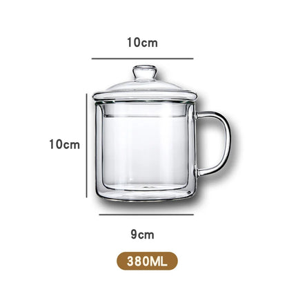 Retro Double Walled Glass Coffee Mug with Handle