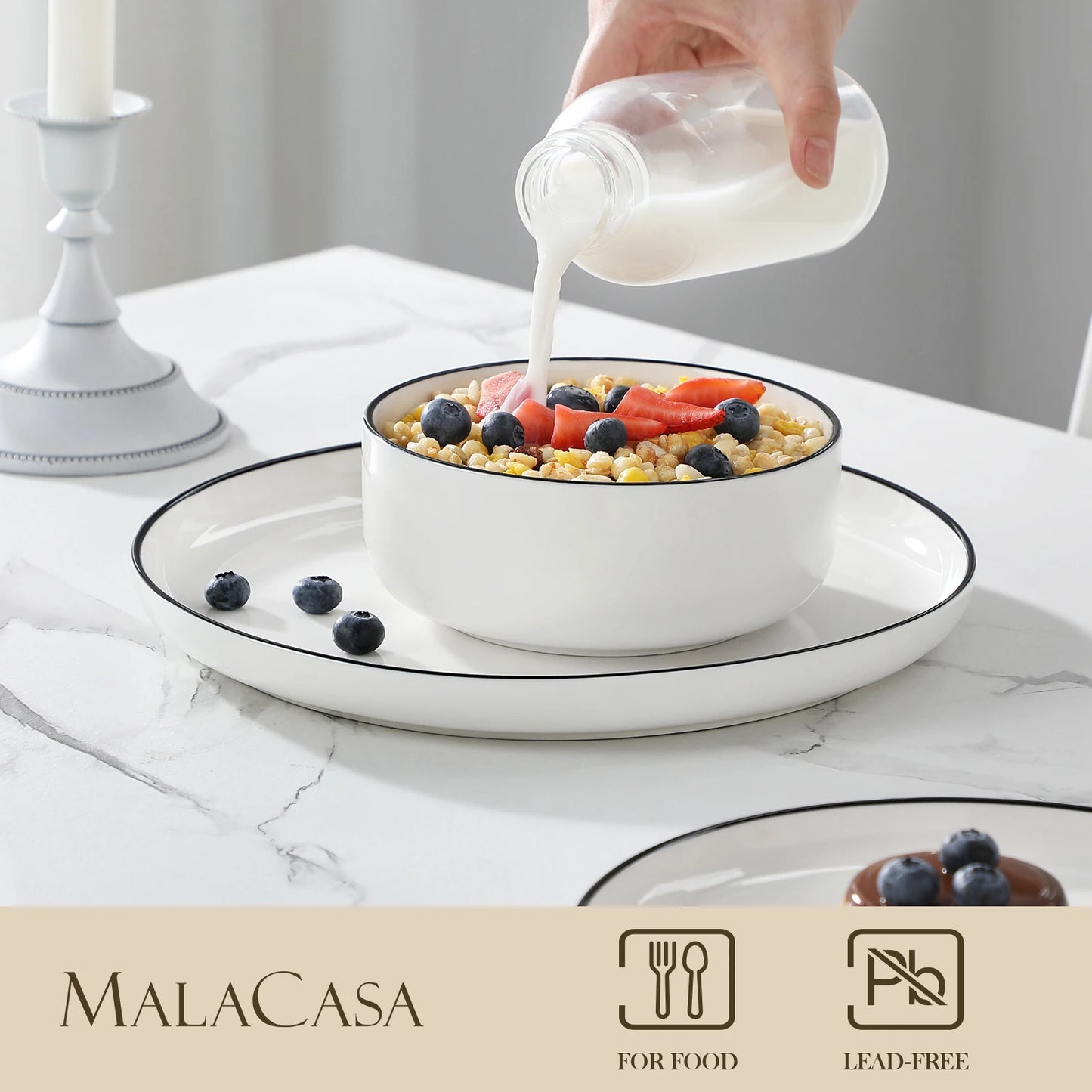 MALACASA Black Rim 12/24-Piece Porcelain Dinnerware Set