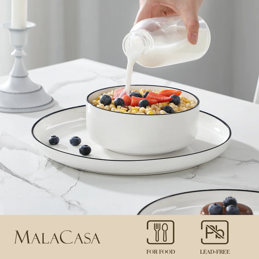 MALACASA Black Rim 12/24-Piece Porcelain Dinnerware Set