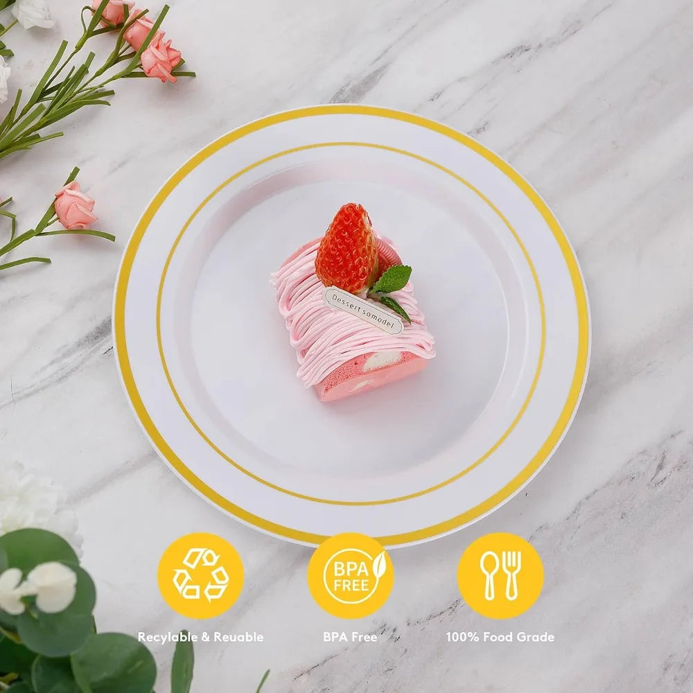 200PCS Heavy Duty Gold Disposable Plastic Plates