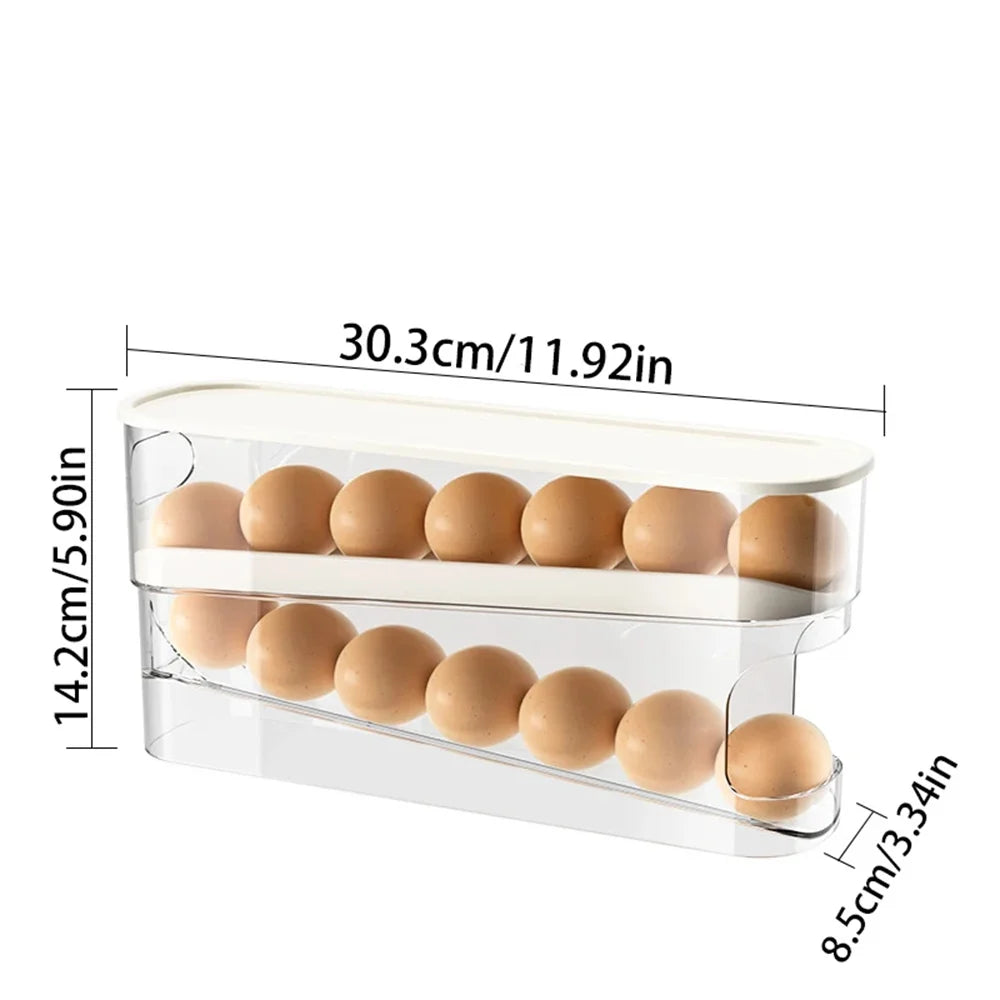 1PC Slide Type Egg Carton Double Automatic Egg Roller Refrigerator Side Door Egg Storage Kitchen Countertop Egg Holder ﻿