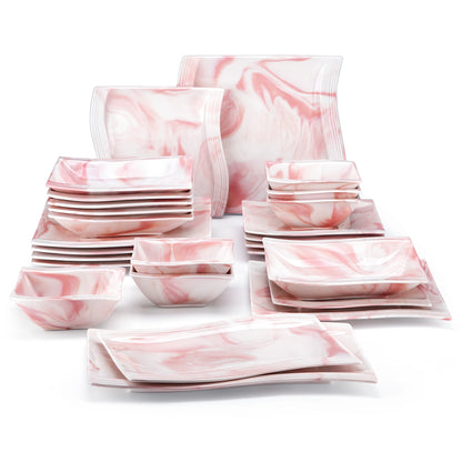 Flora Marble Blue 26 Piece Dinnerware Set