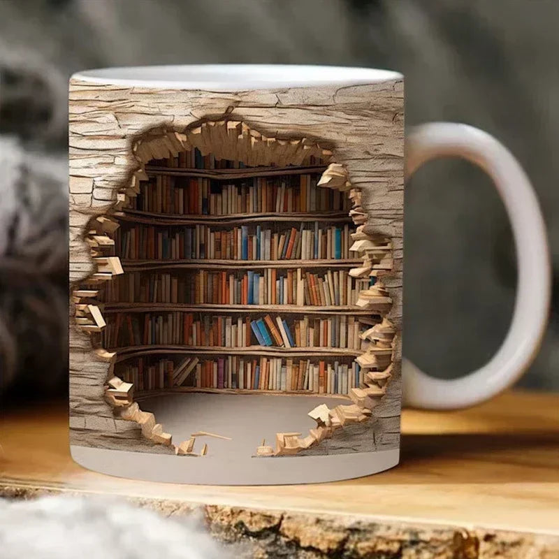 3D Library Bookshelf Ceramic Mug Cup Creative Book Shelf Multi-Purpose Coffee Mugs Home Table Decoration Friends Gift