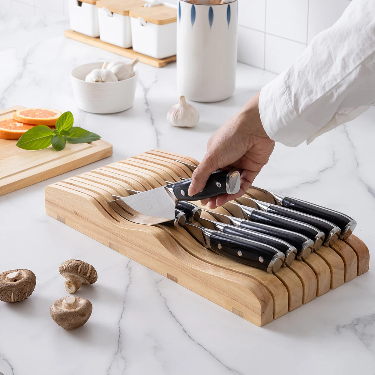 1PC-Knife storage rack, tidy kitchen desktop, creative drawer placement, knife holder, horizontal wooden knife holder
