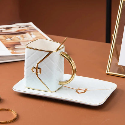 Luxury Ceramic Bag-Shaped Coffee Mug with Saucer