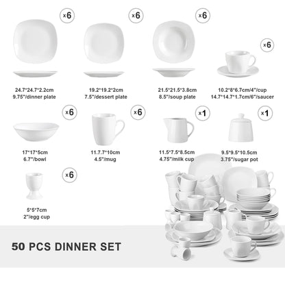 MALACASA Series Elisa 50-Piece Tableware Dinner Set with 6