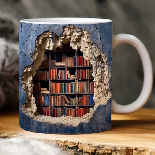 3D Library Bookshelf Ceramic Mug