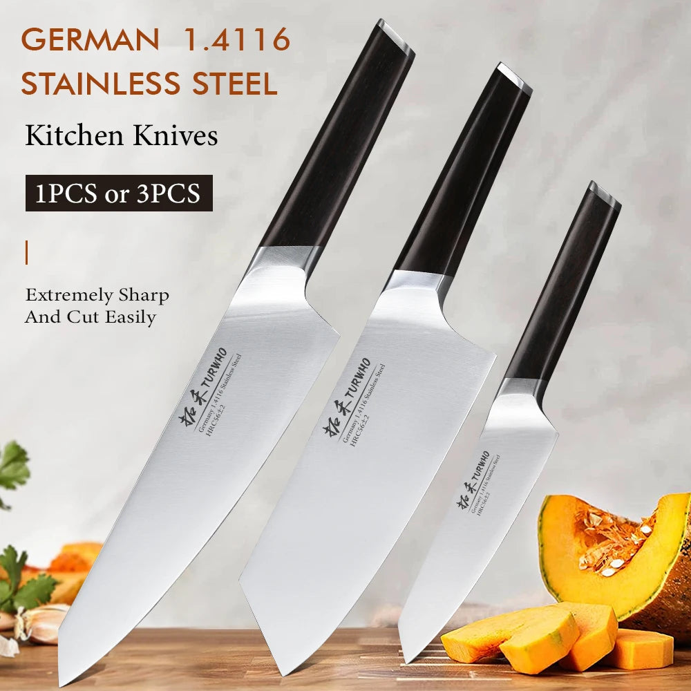 TURWHO 1-3 PCS Kitchen Knives Set German 1.4116 High Carbon Stainless Steel Japanese Nakiri Cleaver Slicing Utility Chef Knifes