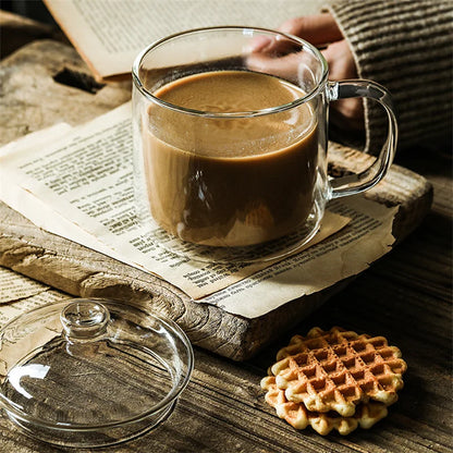 Retro Double Walled Glass Coffee Mug with Handle