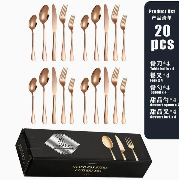 20 Pcs Gold Silverware Set