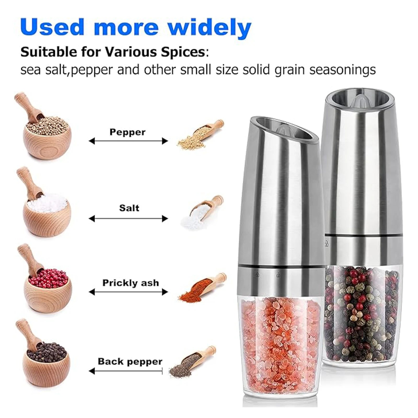 1pc/2pcs, Gravity Electric Salt And Pepper Grinder - Salt & Pepper Mill Sets With LED Light, One Hand Automatic Operation, Adjus