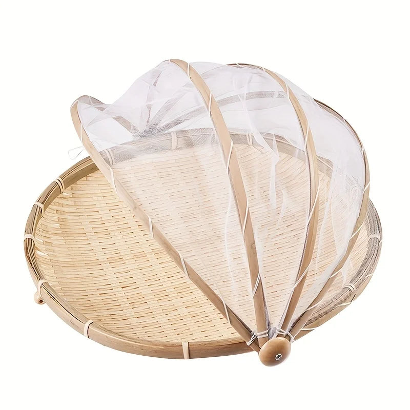 A Large-capacity Handcrafted Wooden Food Cover with A Foldable Mesh Is Practical and Space-saving for Storage