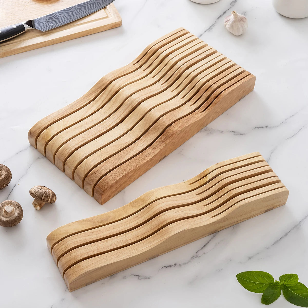 1PC-Knife storage rack, tidy kitchen desktop, creative drawer placement, knife holder, horizontal wooden knife holder