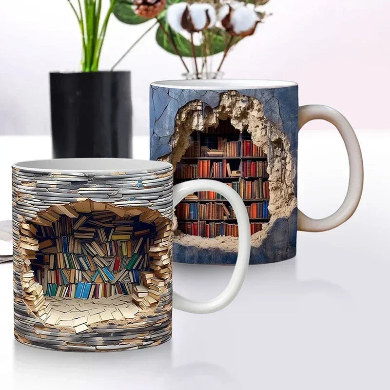 3D Library Bookshelf Ceramic Mug Cup Creative Book Shelf Multi-Purpose Coffee Mugs Home Table Decoration Friends Gift