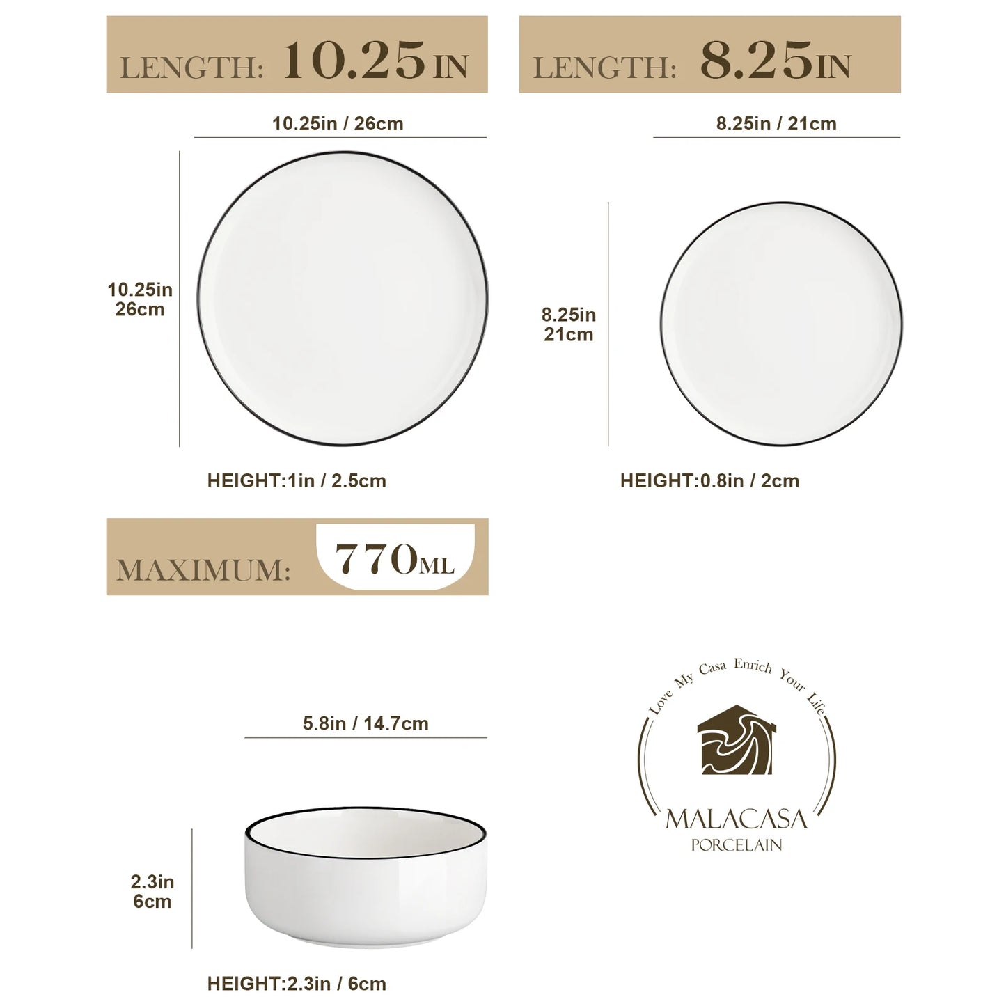 MALACASA Black Rim 12/24-Piece Porcelain Dinnerware Set