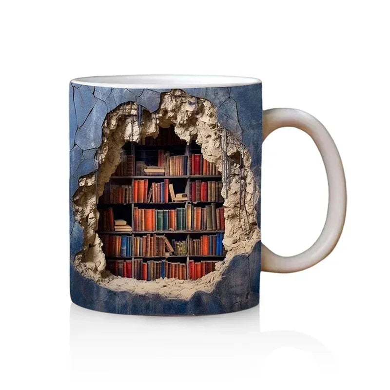 3D Library Bookshelf Ceramic Mug Cup Creative Book Shelf Multi-Purpose Coffee Mugs Home Table Decoration Friends Gift