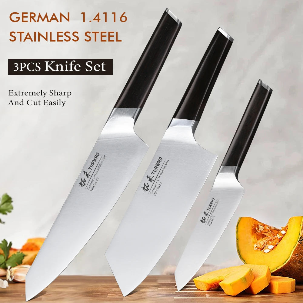 TURWHO 1-3 PCS Kitchen Knives Set German 1.4116 High Carbon Stainless Steel Japanese Nakiri Cleaver Slicing Utility Chef Knifes