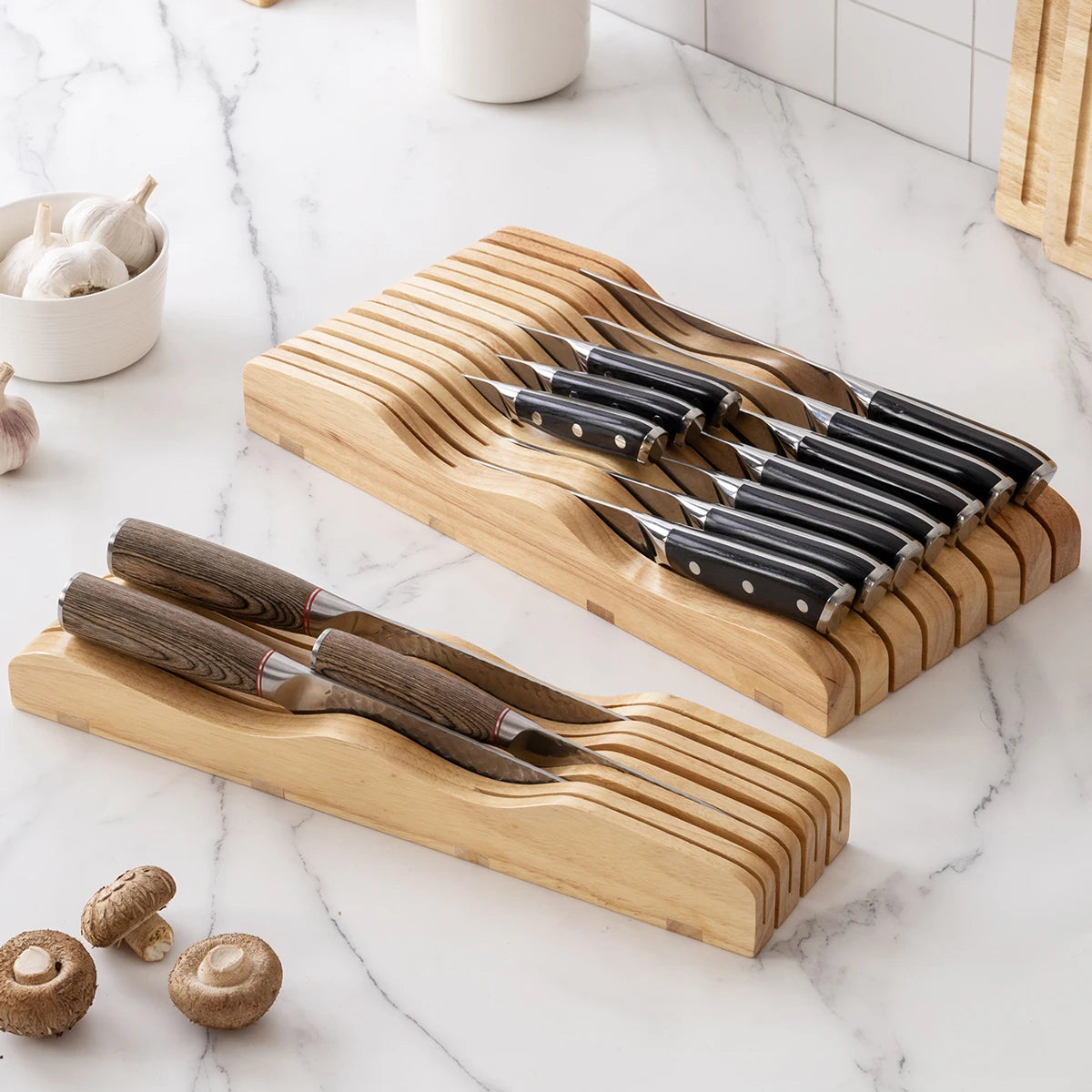 1PC-Knife storage rack, tidy kitchen desktop, creative drawer placement, knife holder, horizontal wooden knife holder