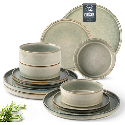 Handmade Reactive Glaze Stoneware Ceramic Dinnerware Set